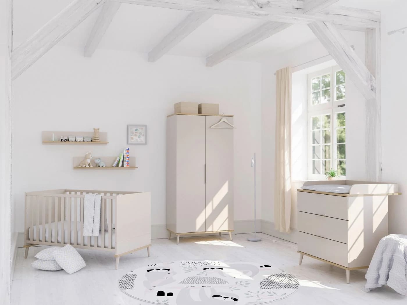 Montana Kleiderschrank aus Holz und Spanplatte in Beige und Cashmere