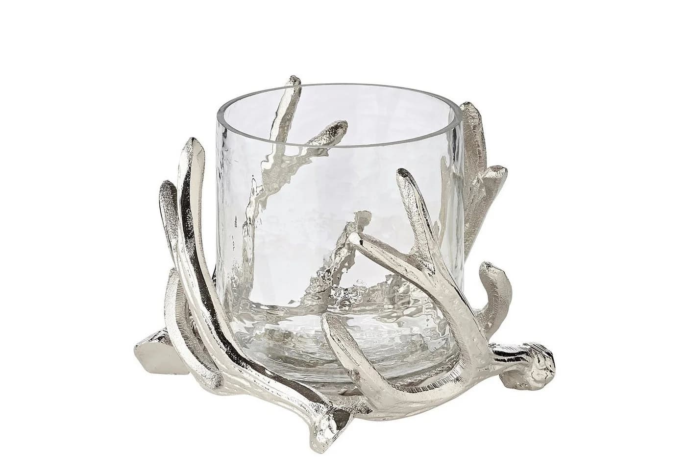 EDZARD Windlicht Kingston Silber-Optik Geweih-Motiv