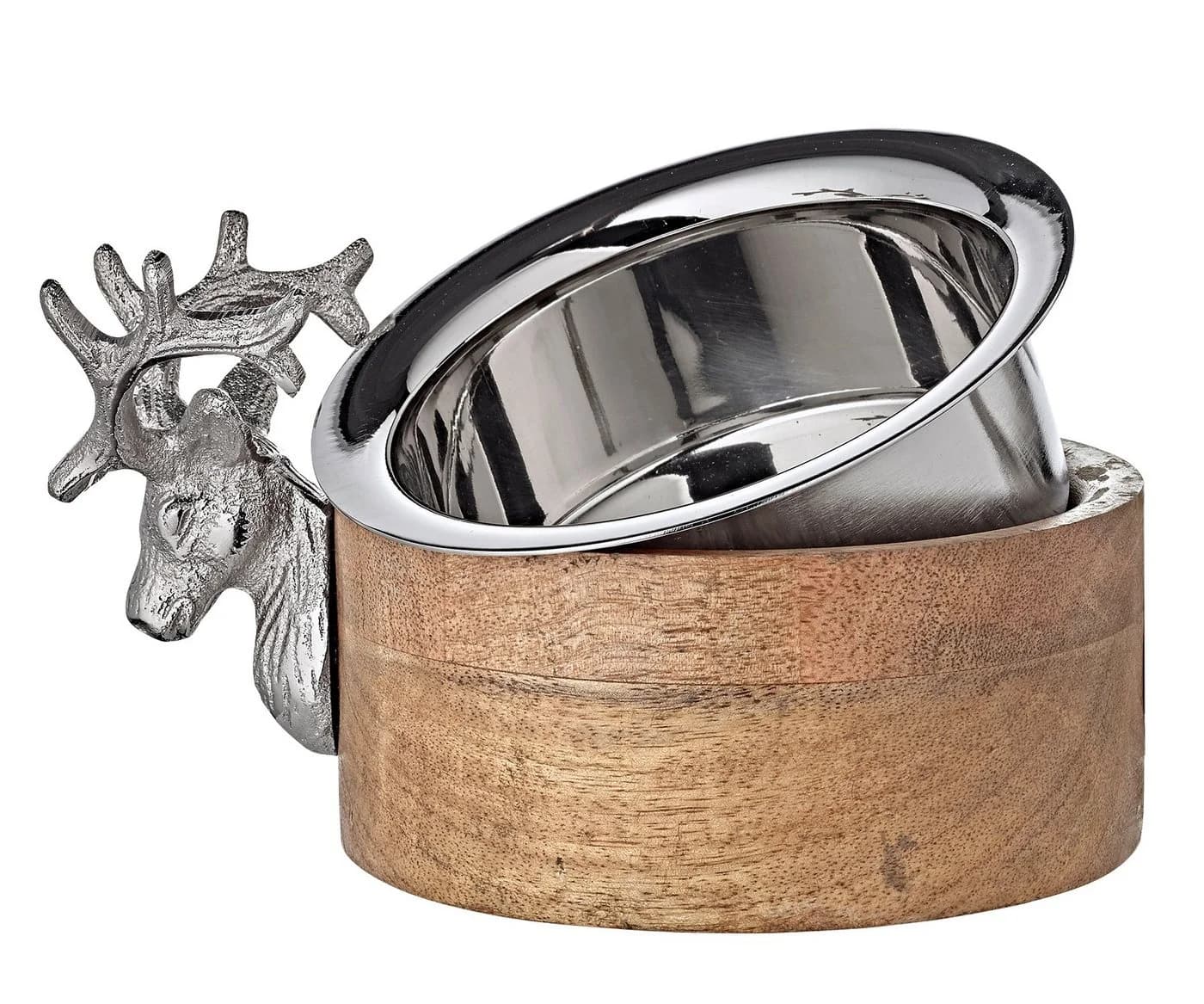 EDZARD Servierschale Hirsch Mangoholz Aluminium Silber/Braun