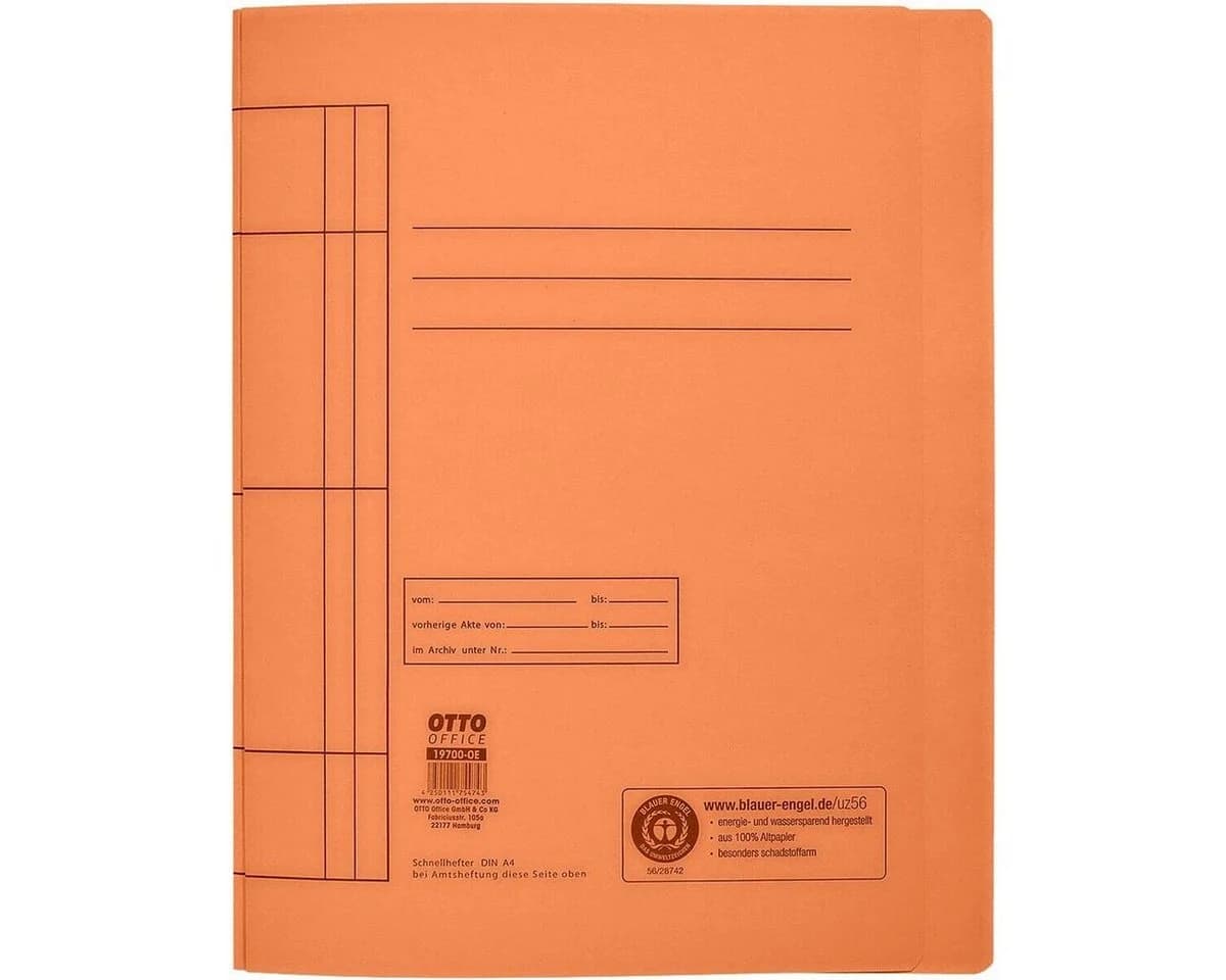 Otto Office Schnellhefter DIN A4 Orange Recyclingkarton 250 Blatt