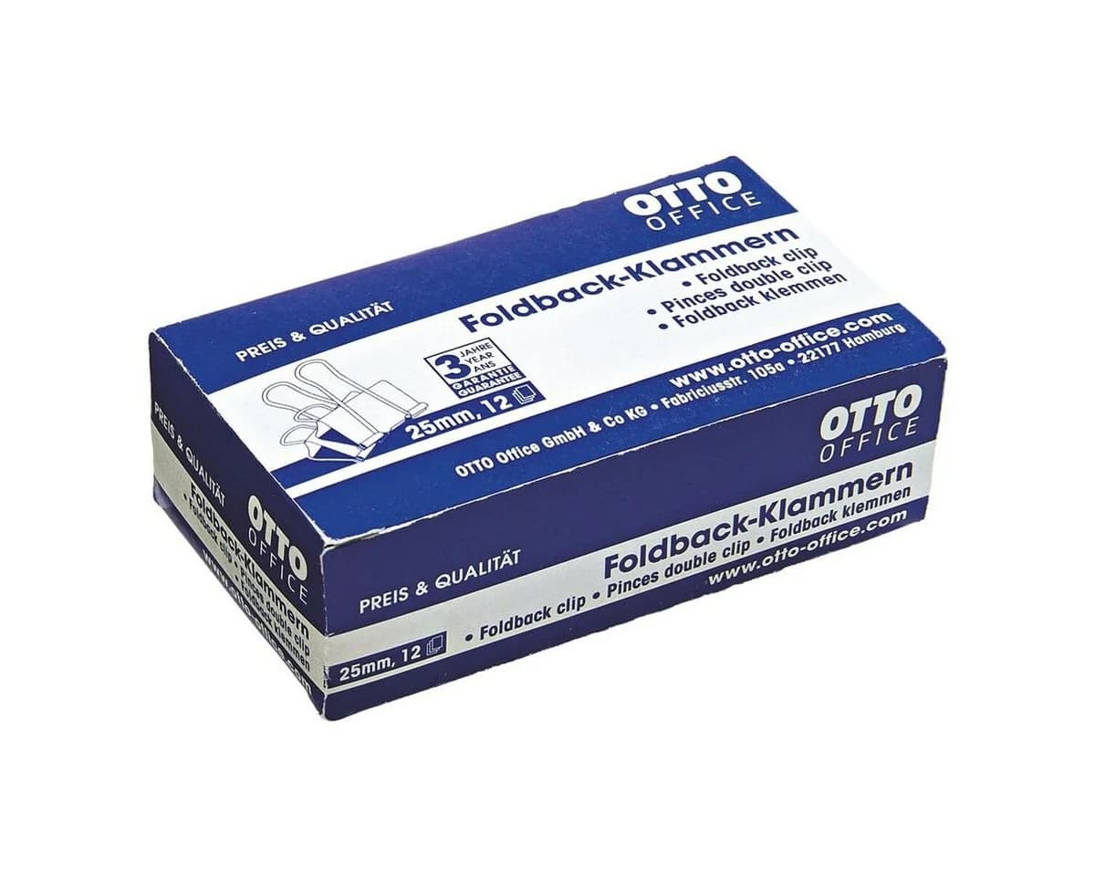 Otto Office Foldback-Klammer Schwarz 25 mm / 9 mm, 12 Stück