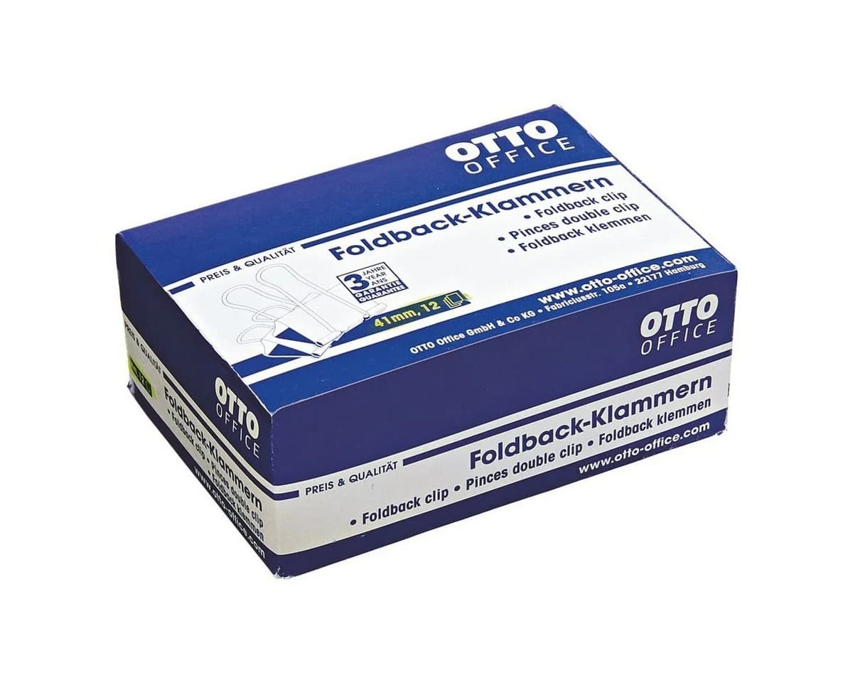 Otto Office Büroklammer Schwarz 41 mm Klemmstärke 19 mm 12 Stück