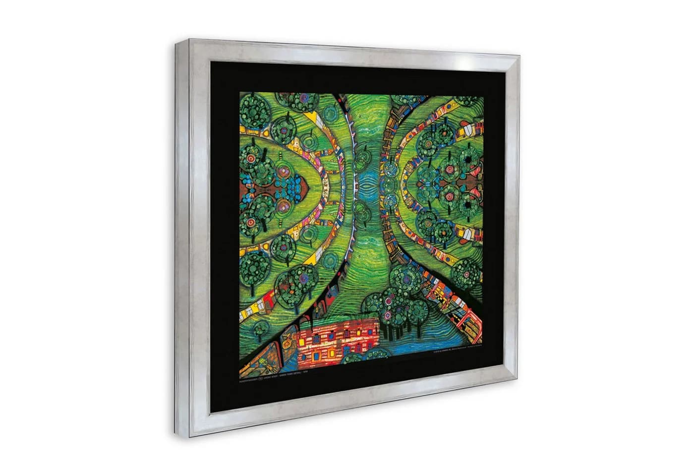 artissimo Gerahmter Kunstdruck Hundertwasser Grüne Stadt 53x53 cm Silber