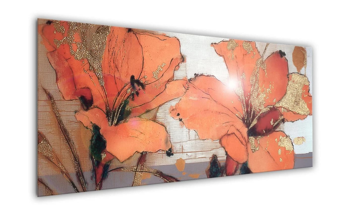 artissimo Glasbild XXL Blumen Orange-Gold Modern