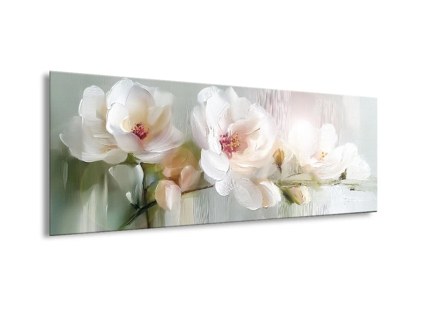 artissimo Glasbild 80x30 cm Weiß Blüten Salbei-grün Wandbild