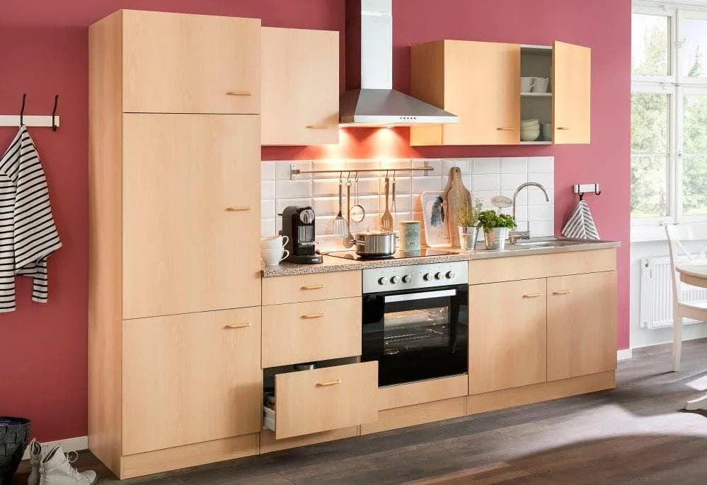 Kochstation KS-Elster Spülenschrank Buchefarben 100cm