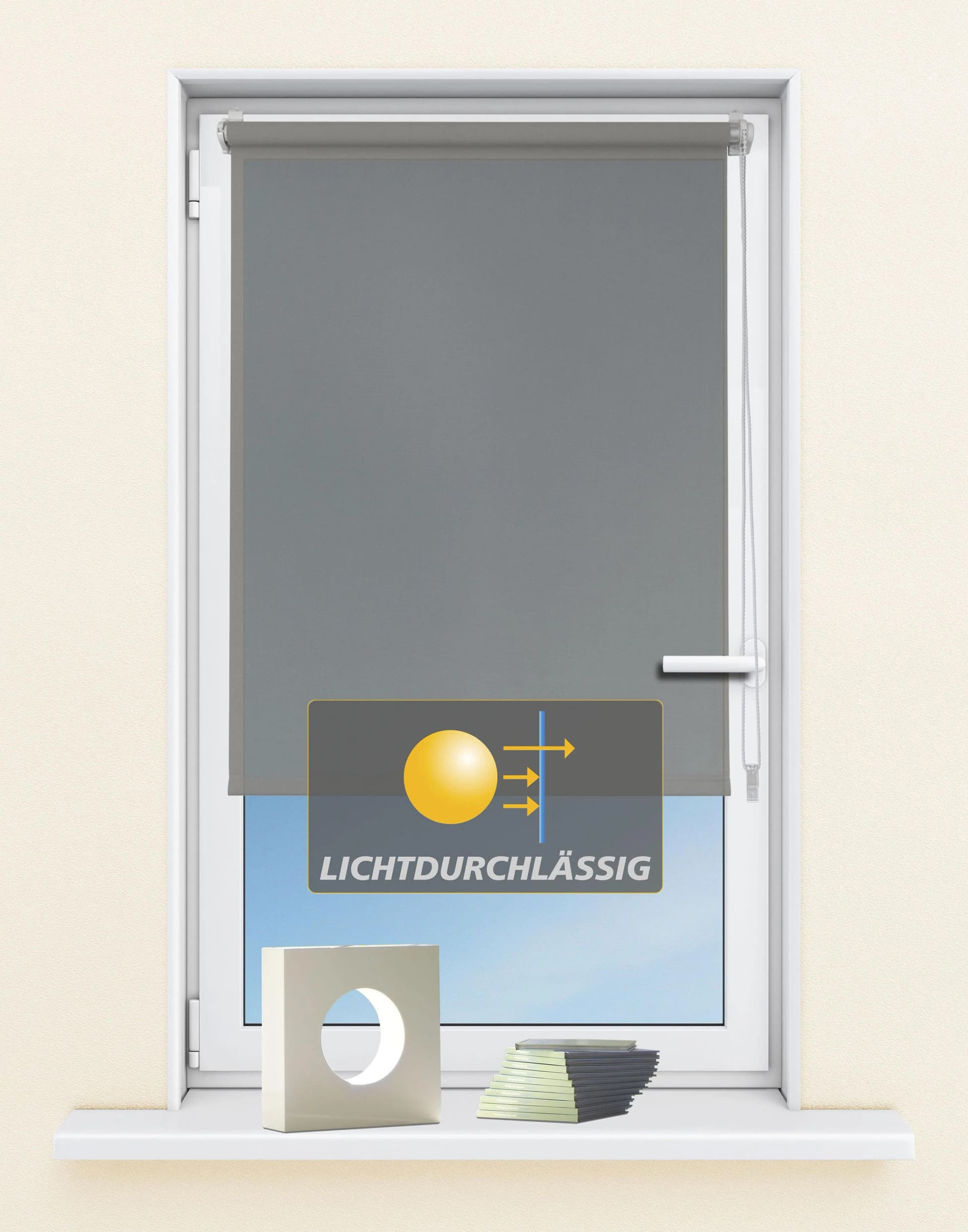 KUTTI Seitenzugrollo Ida Grau Taupe Klemmfix Lichtschutz 60x160cm