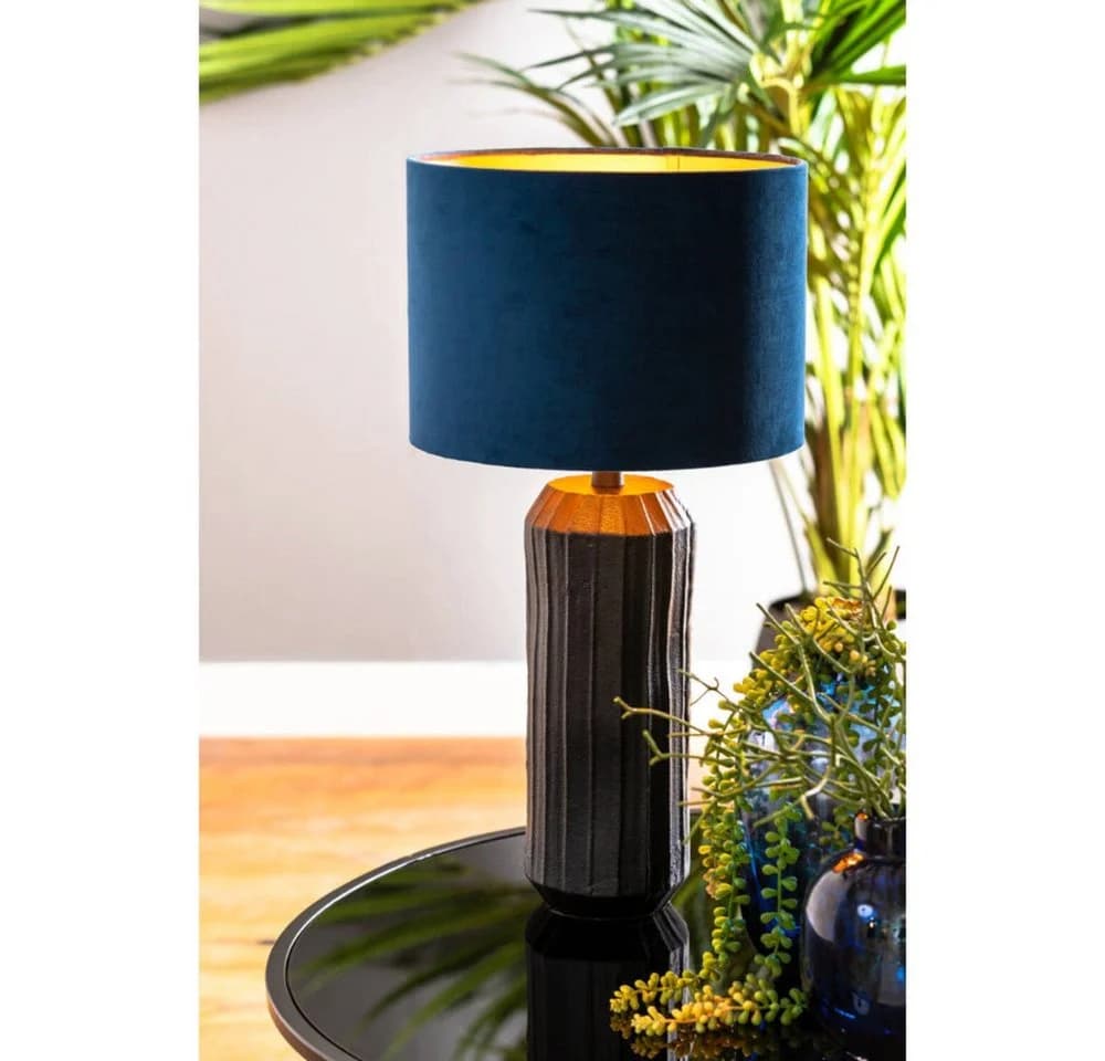 Dirk Davids Leuchten Lampenschirm Zylinder Velours Petrol Blau