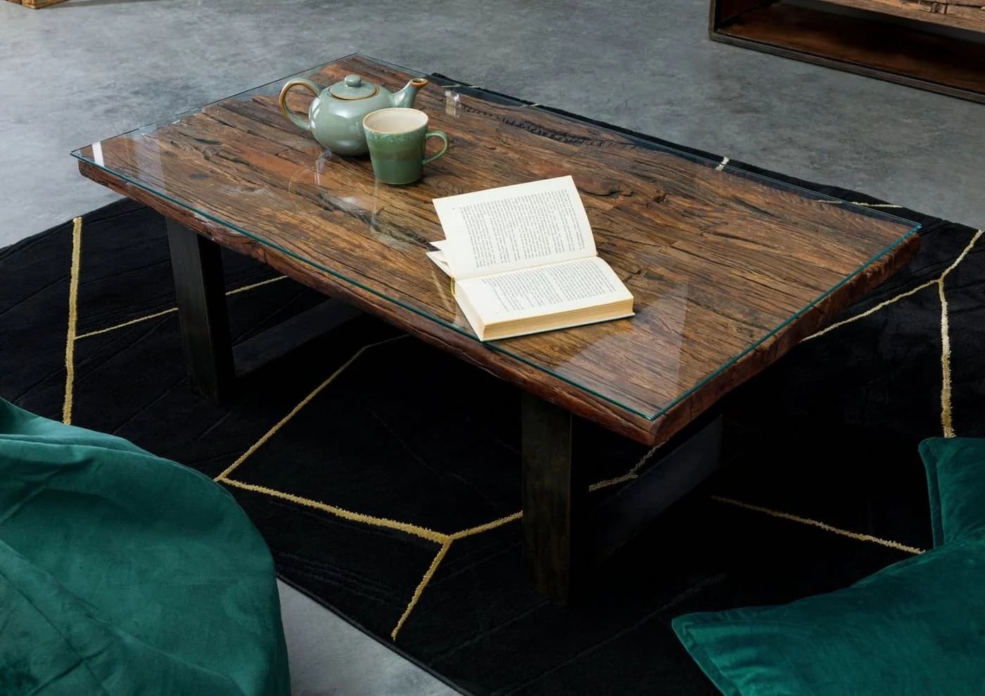 Massivmoebel24 Couchtisch SEVILLA Altholz braun lackiert Industrial