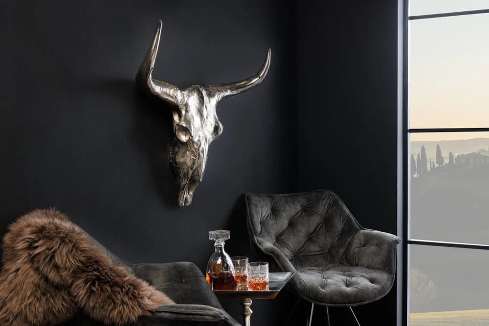 riess-ambiente Wanddekoobjekt MATADOR 70cm silber Stierkopf Skulptur