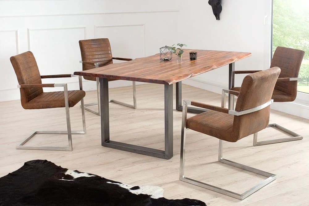 riess-ambiente Freischwinger LOFT vintage braun/silber mit Armlehne