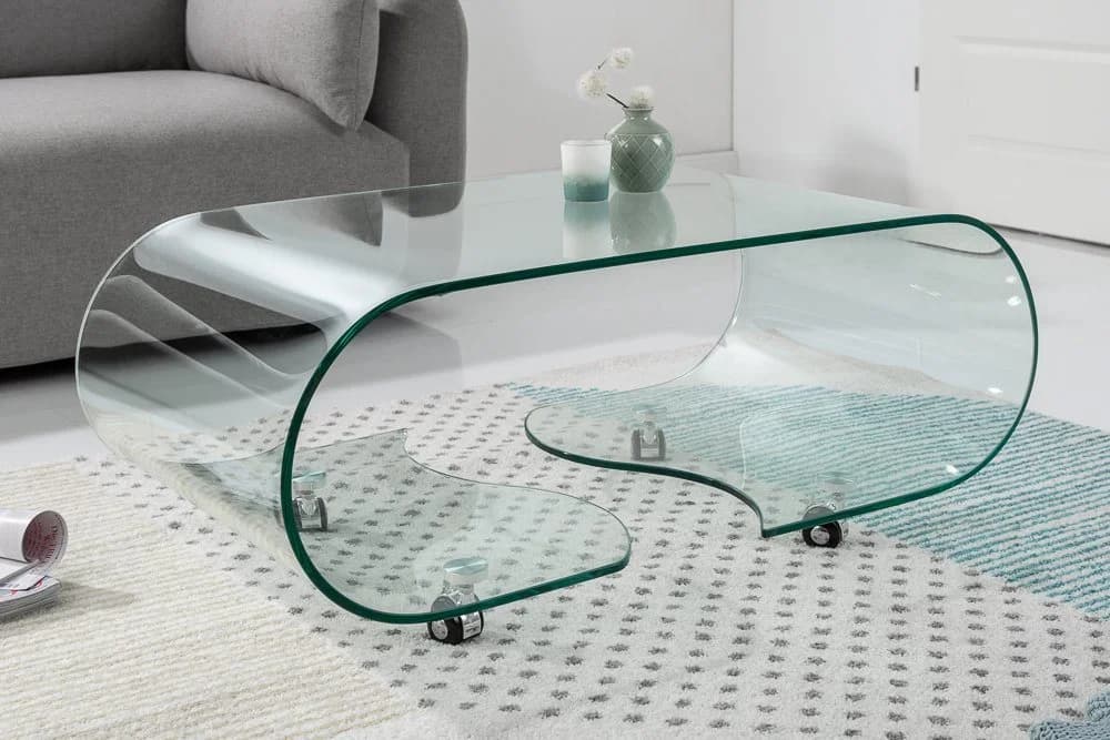 riess-ambiente Couchtisch FANTOME 90cm Glas transparent rund auf Rollen