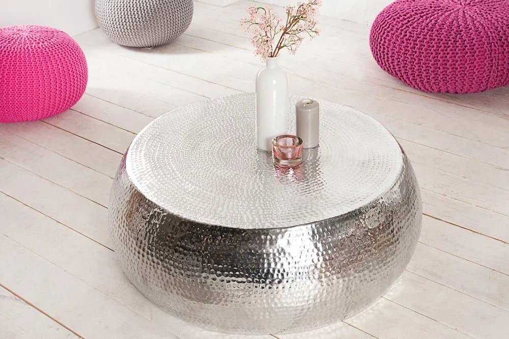 riess-ambiente Couchtisch ORIENT Silber Hammerschlag Design