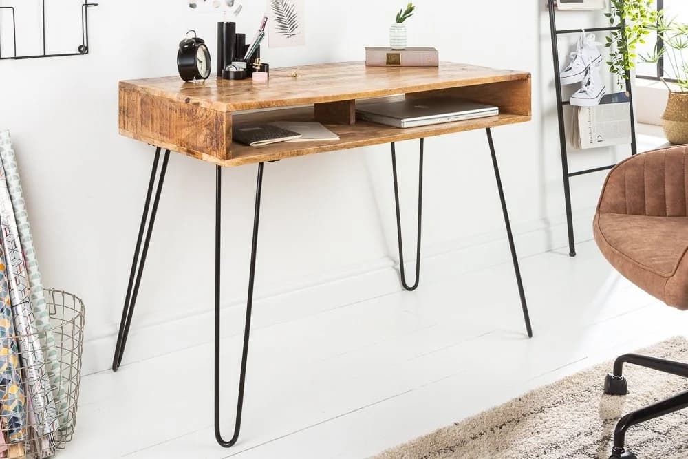 riess-ambiente Schreibtisch SCORPION 100cm Natur Massivholz Metall