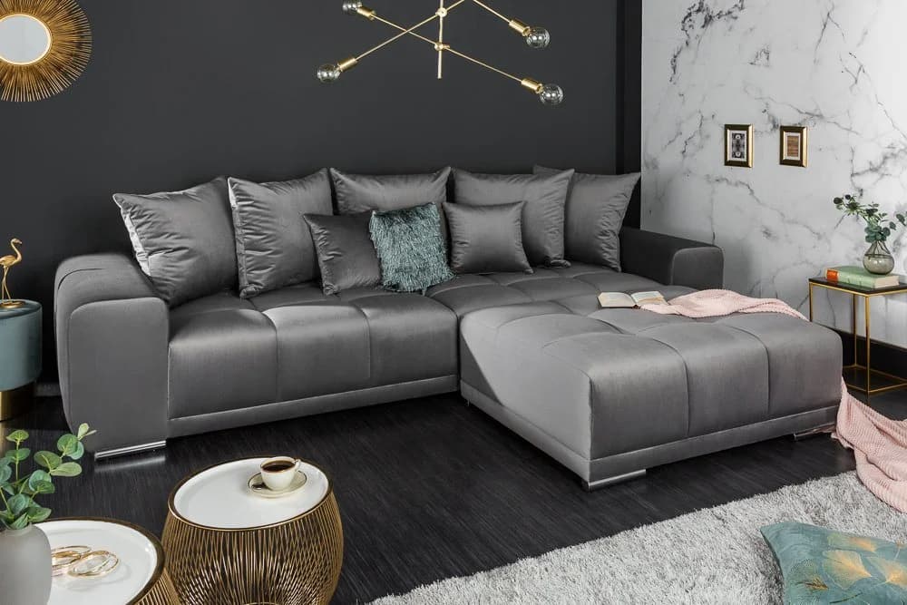 riess-ambiente Big-Sofa ELEGANCIA Samt Sofa hellgrau mit Federkern