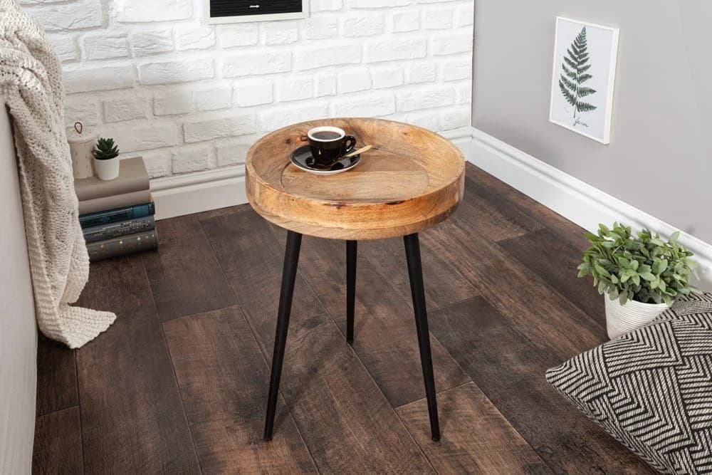 riess-ambiente Beistelltisch PURE NATURE Ø35cm Natur/ Schwarz Mangoholz Metallbeine Rund
