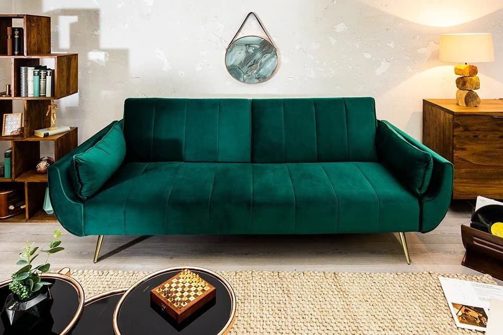 riess-ambiente Schlafsofa DIVANI 220cm Samt Retro Grün/Gold
