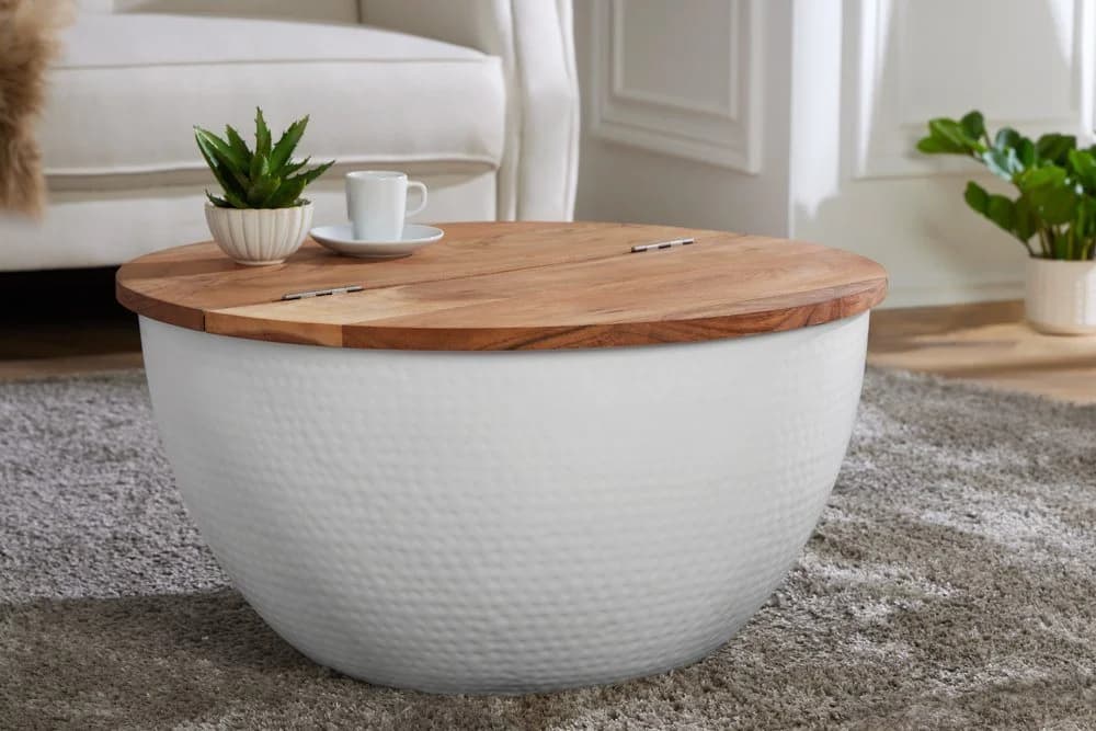 riess-ambiente Couchtisch ORIENT STORAGE Ø60cm Natur/Weiß mit Stauraum