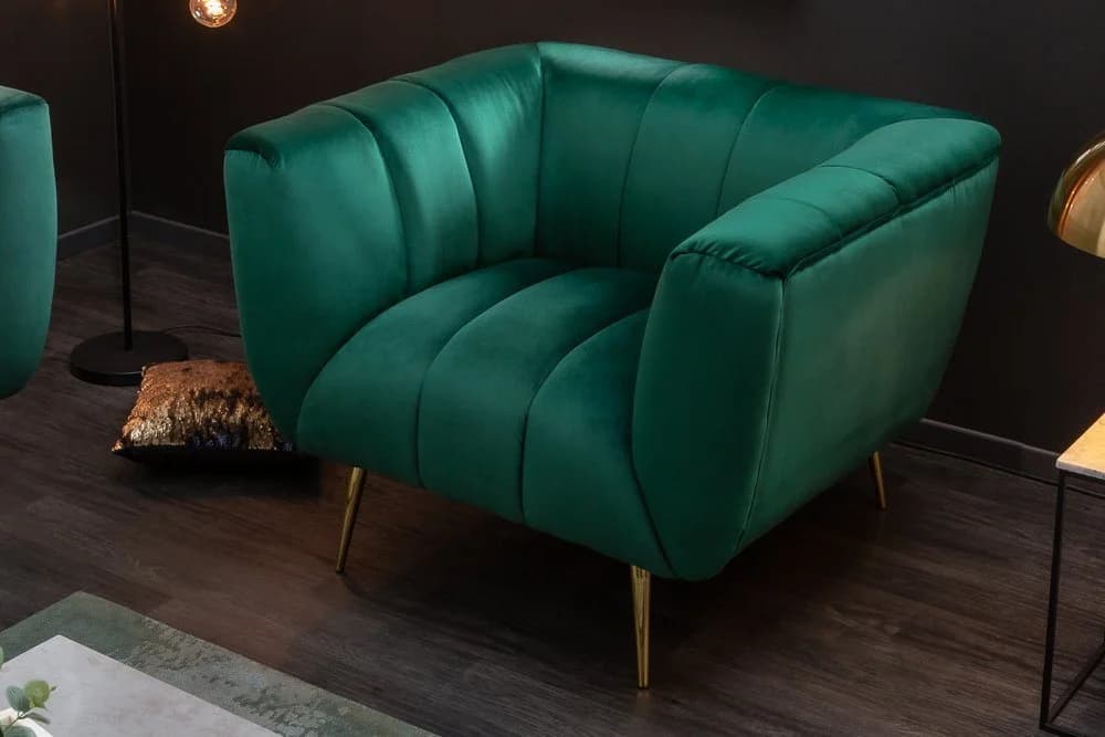 riess-ambiente Sessel NOBLESSE Smaragdgrün Samt Retro mit goldenen Metallfüßen