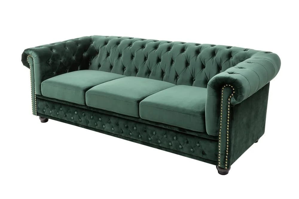 riess-ambiente Chesterfield Sofa 3-Sitzer Samt Flaschengrün