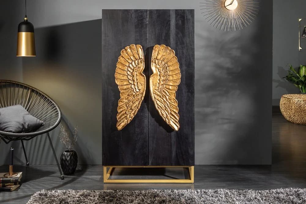 riess-ambiente Highboard ANGEL 140cm Schwarz Gold Massivholz