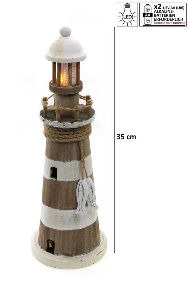 ELLUG LED-Dekofigur Leuchtturm aus Holz mit Timer-Funktion