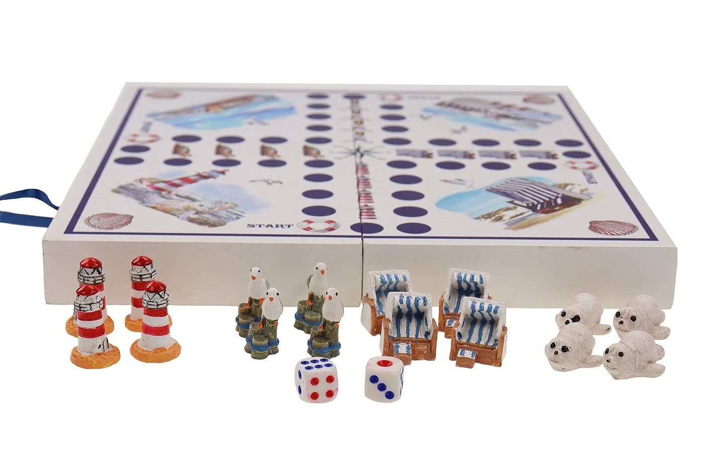 ELLUG Spiel Würfelspiel Brettspiel Küstendesign maritim Leuchtturm Strandkorb