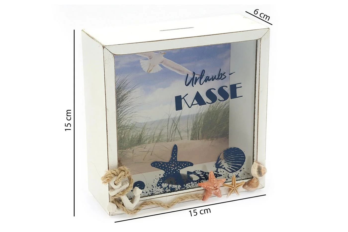 ELLUG Spardose Holz Sommerliches Design 15x15x6cm