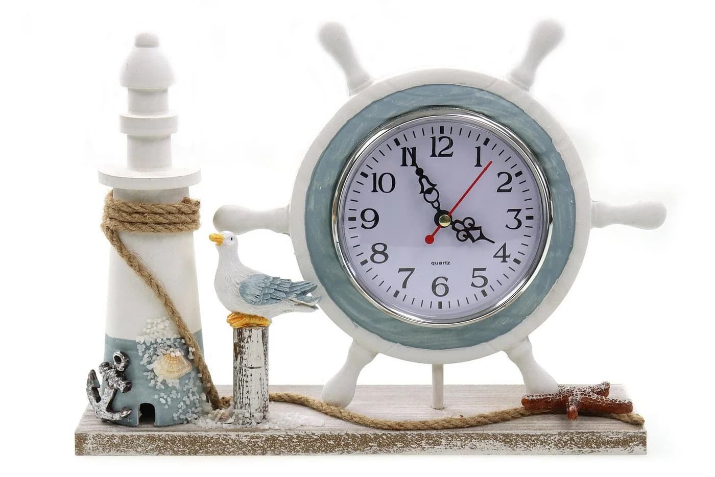 ELLUG Standuhr Maritime Steuerrad aus Holz mit Uhr auf Podest