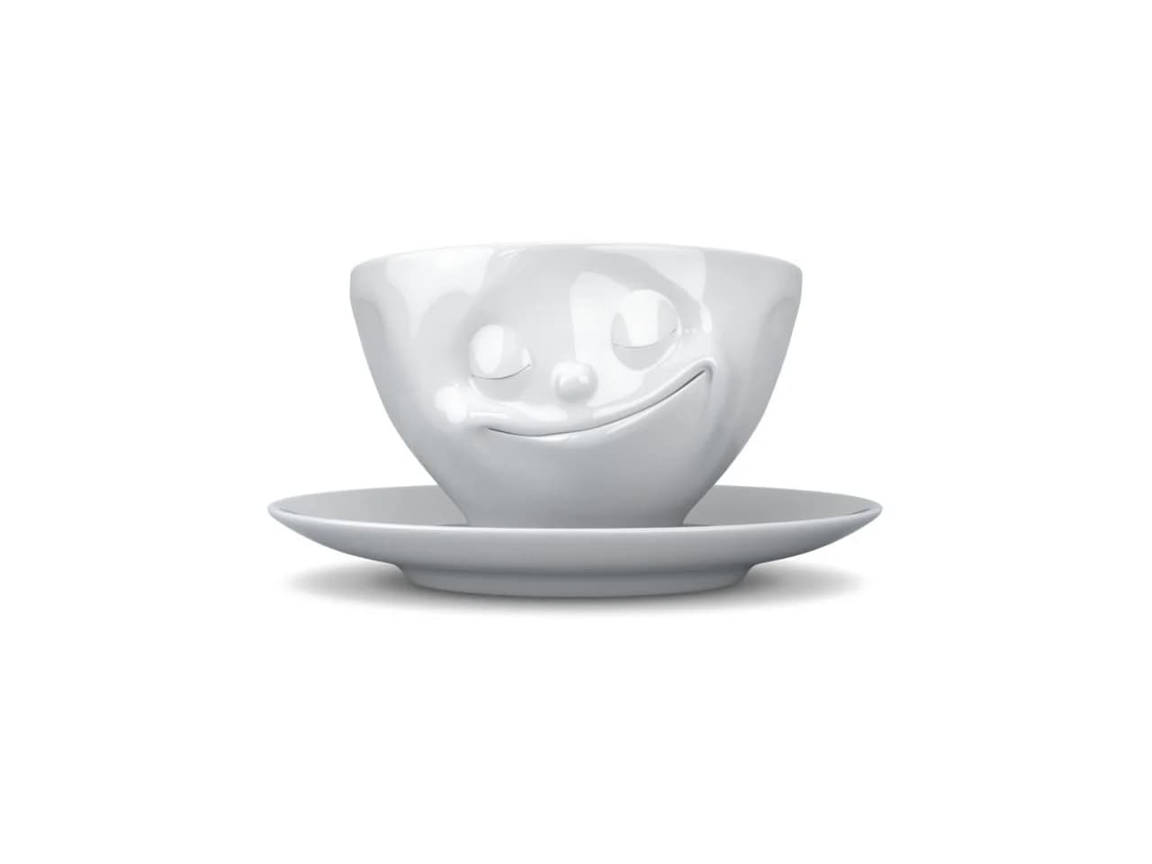 FIFTYEIGHT PRODUCTS Tasse "Glücklich" Weiß mit Unterteller