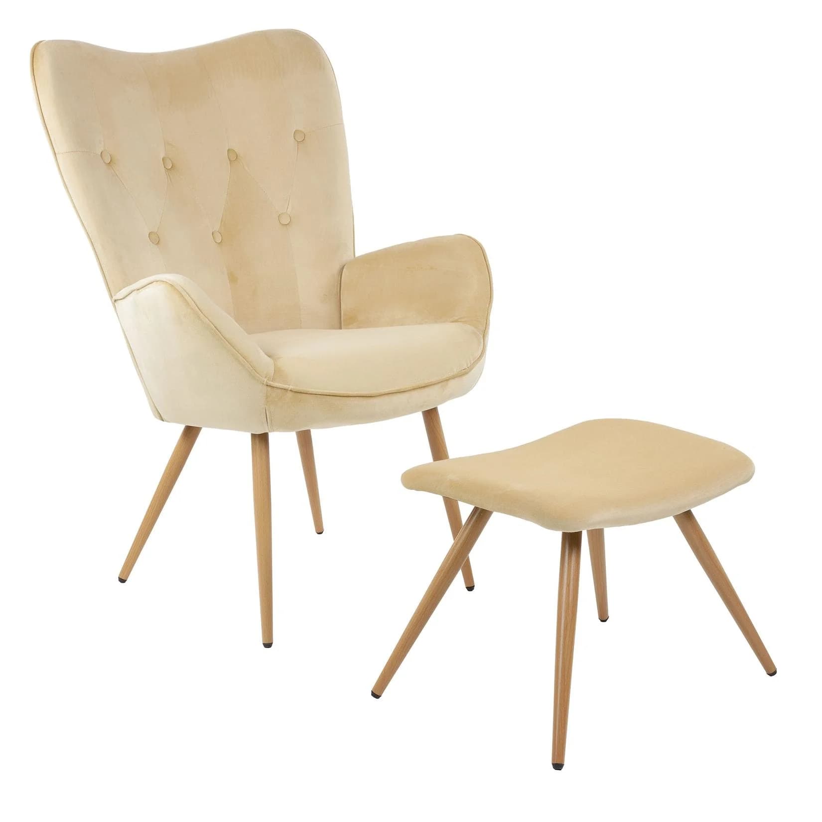Albatros Ohrensessel YORK mit Hocker Beige Samt Vintage