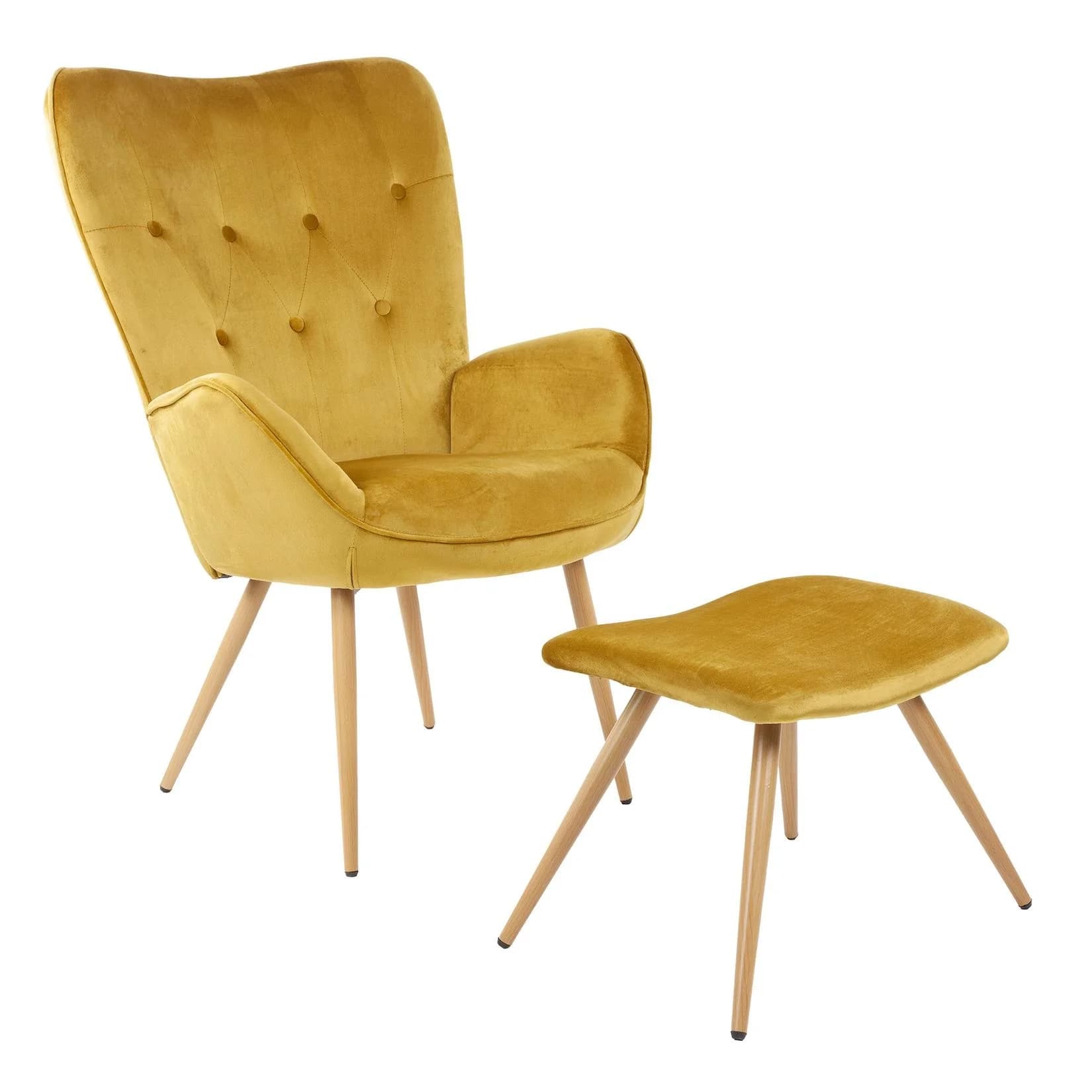 Albatros Ohrensessel YORK mit Hocker Samt Gold Retro