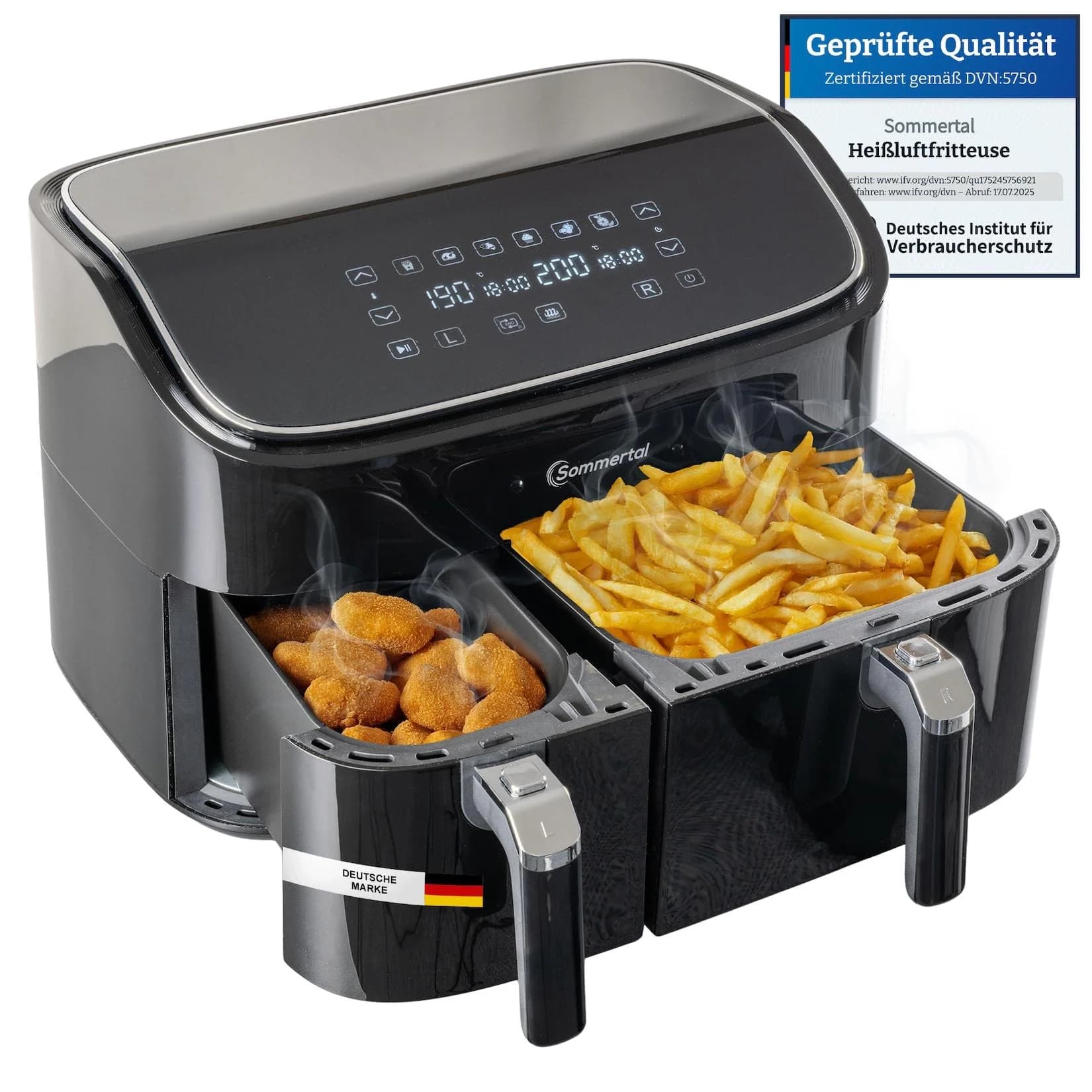 Sommertal Heißluftfritteuse HF DUAL 900 9 Liter XXL Airfryer & Dörrgerät 2850W