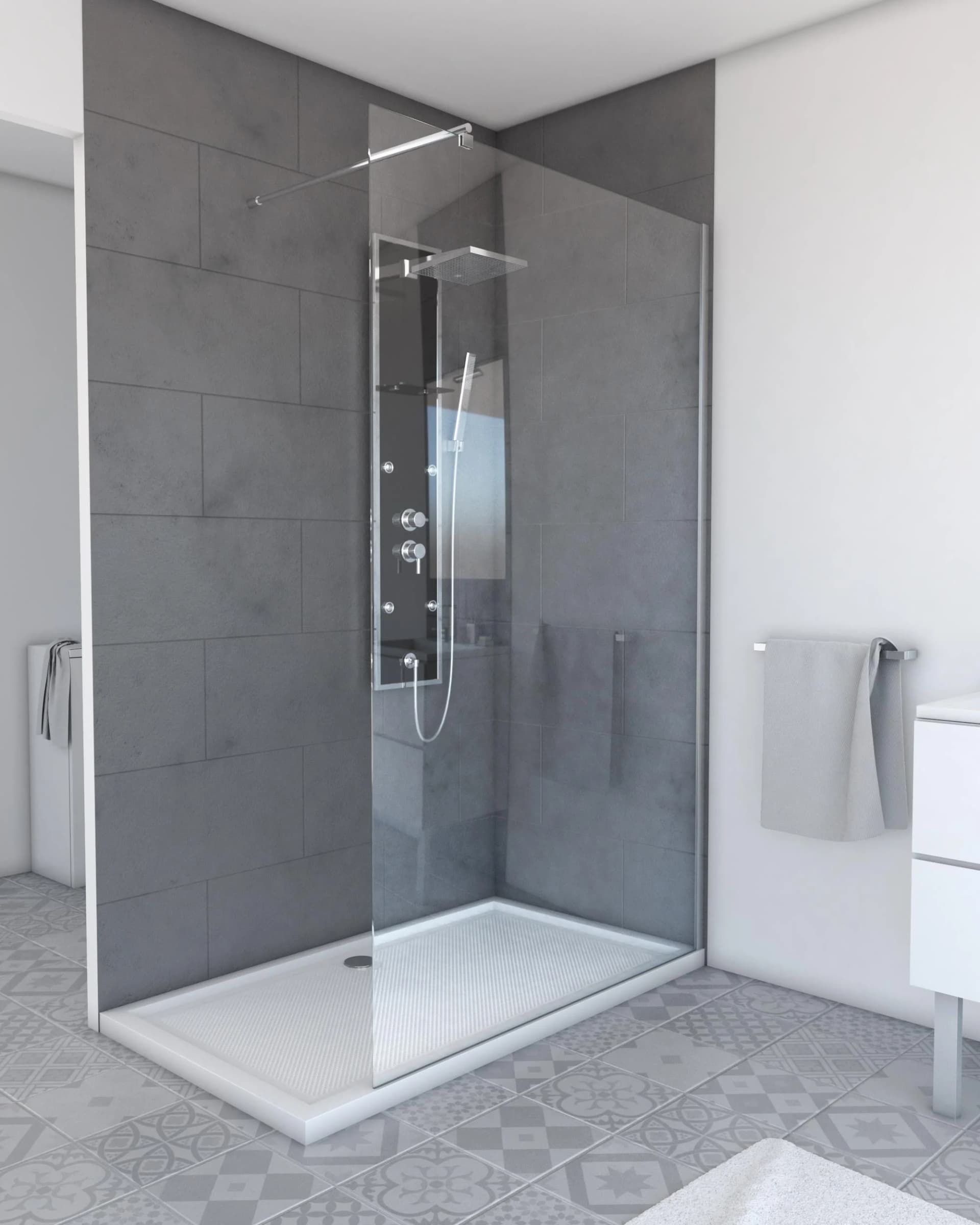 MARWELL Walk-in-Dusche silber transparent ESG Glas