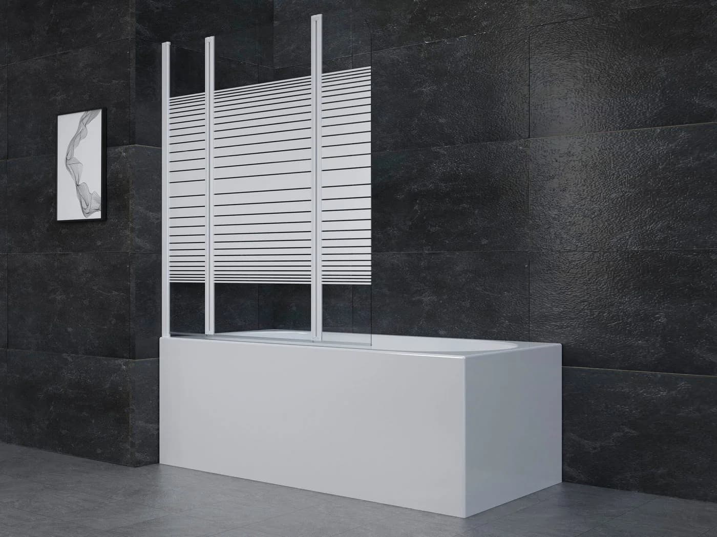 Marwell Badewannenfaltwand White Strips Einscheibensicherheitsglas 125 cm