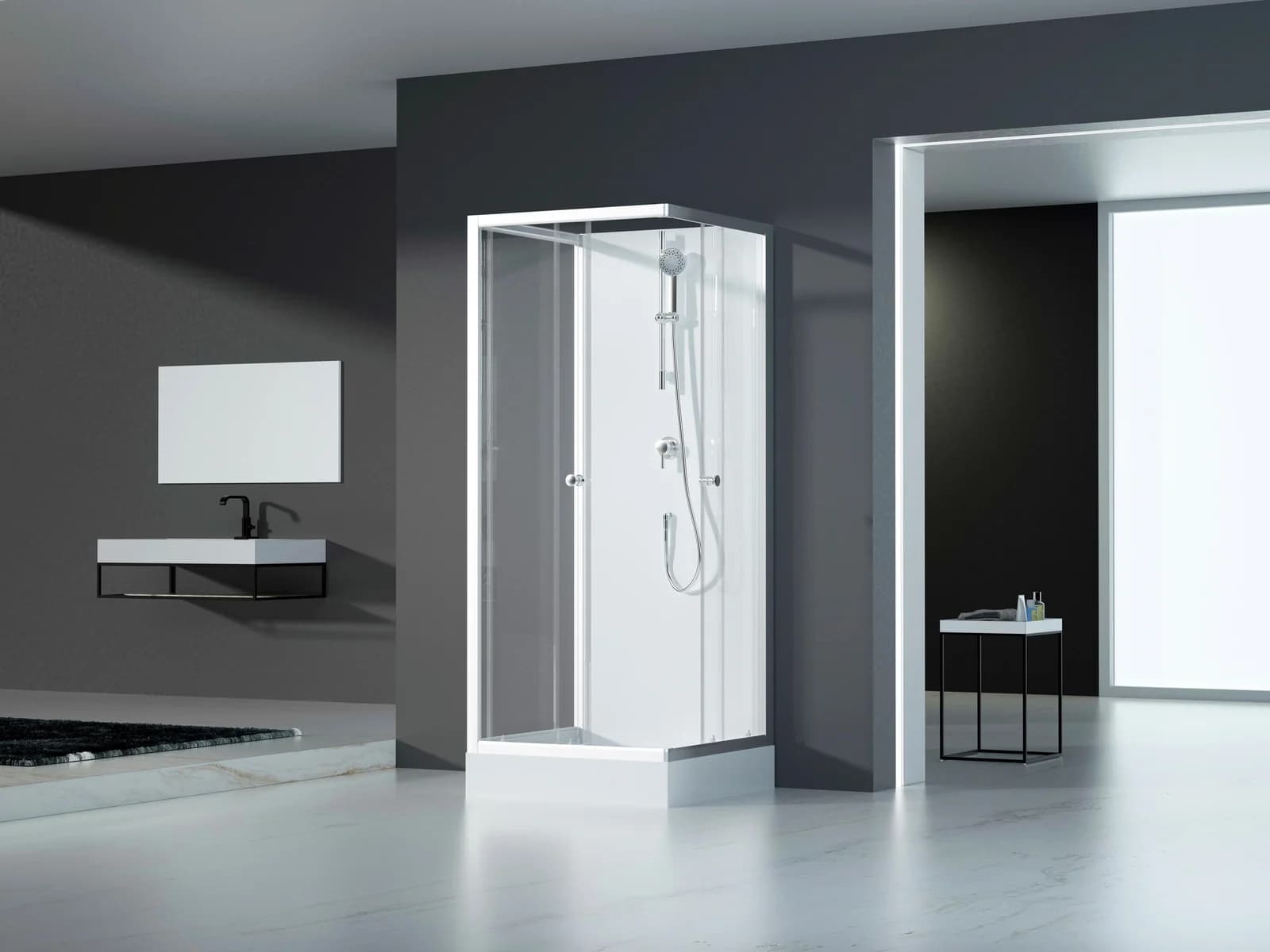 MARWELL Komplettdusche White Dream Schiebetür Glas Acryl