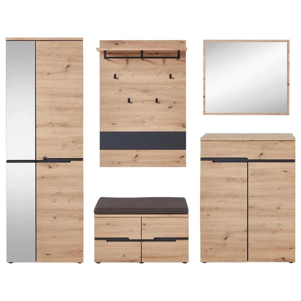Voleo Garderobe Graphit, Eiche Artisan, 7-teilig