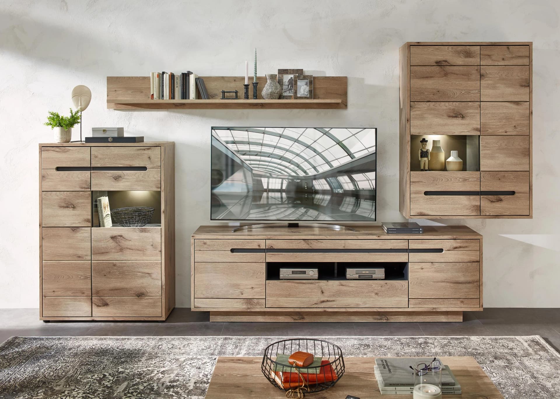 Innostyle Wohnwand BELLANO Viking Oak Nature Optik LED-Beleuchtung