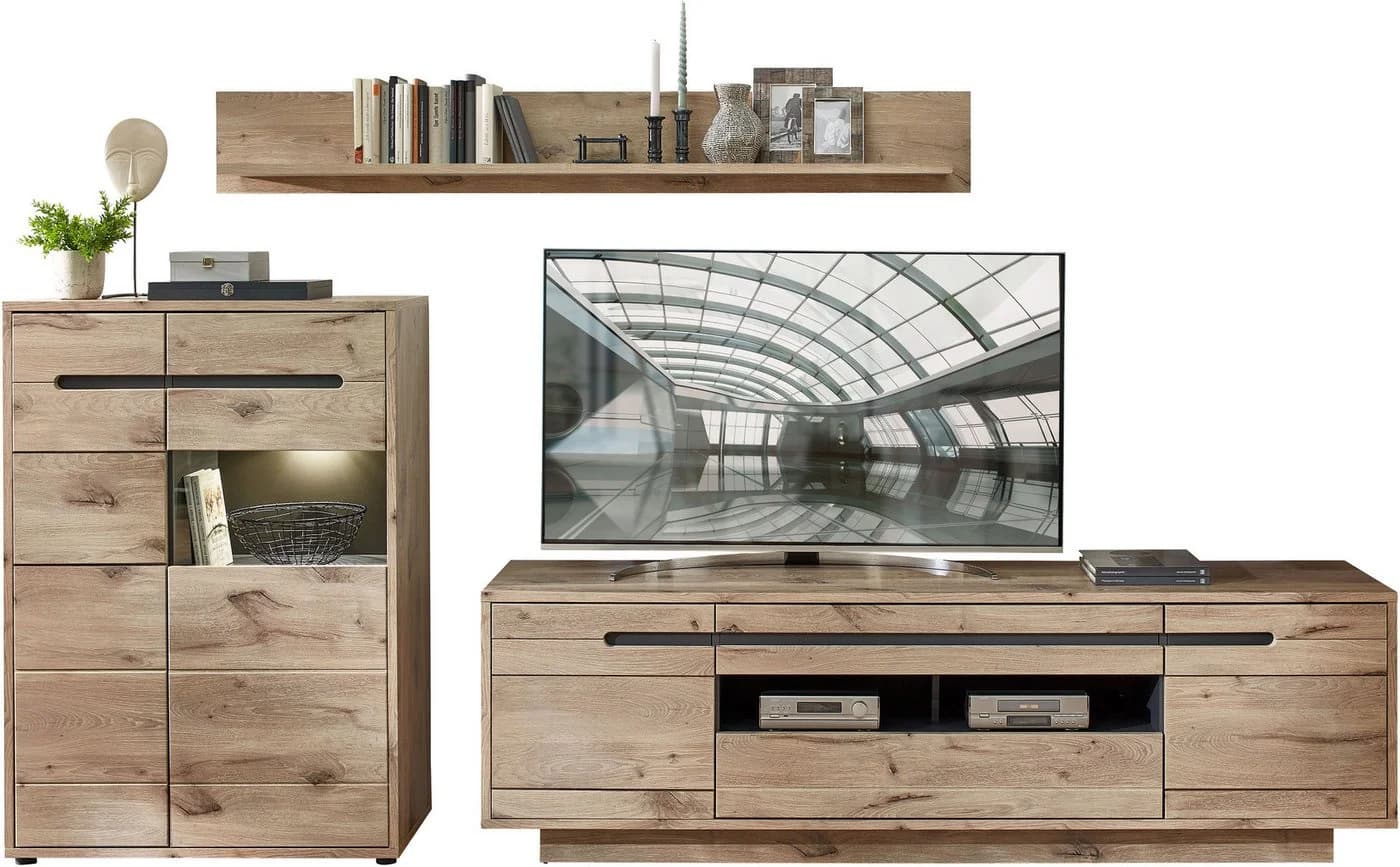 Innostyle Wohnwand BELLANO Braun Grau mit LED-Beleuchtung