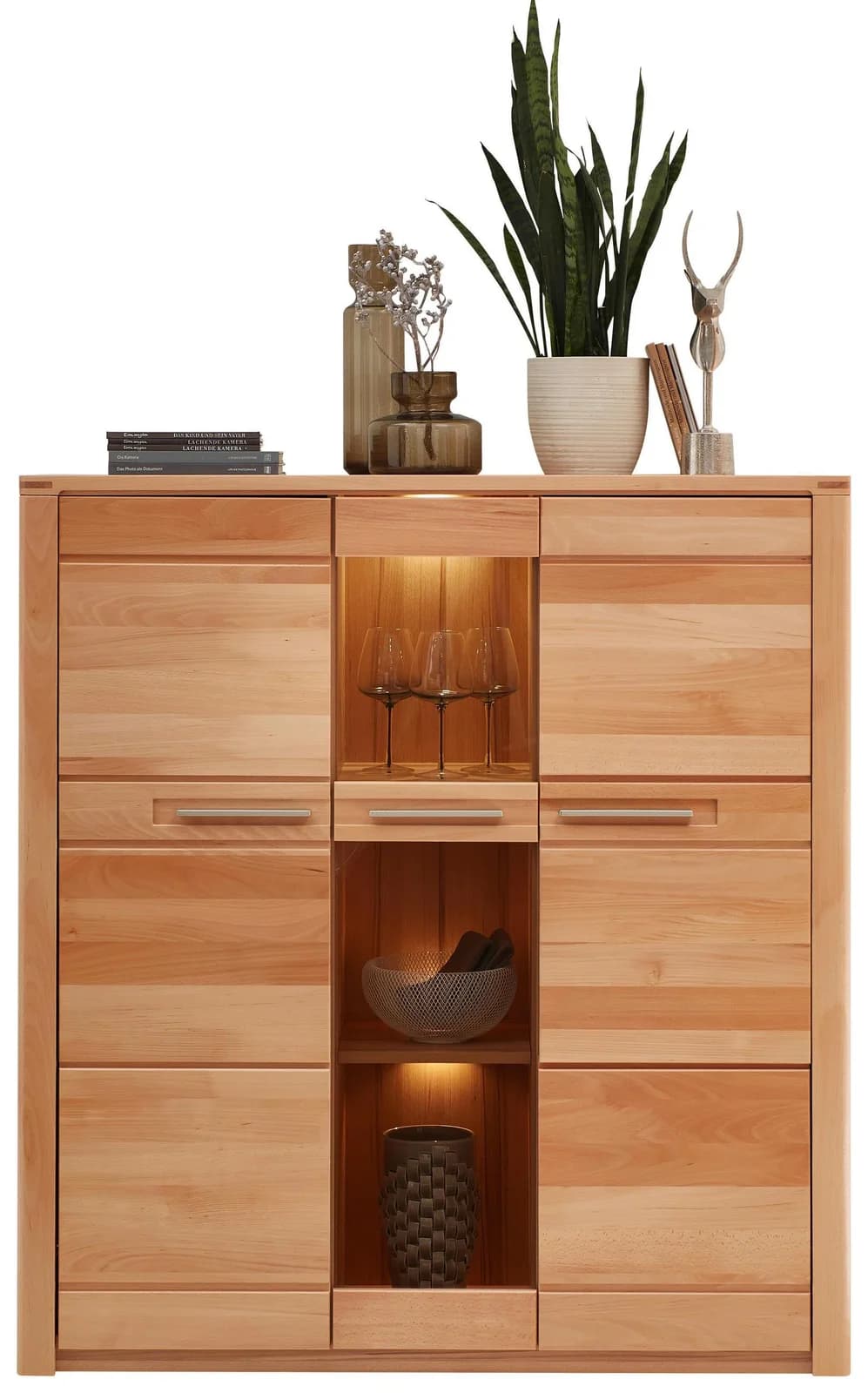 Innostyle Highboard 3 Türen mit LED, Kernbuche teilmassiv