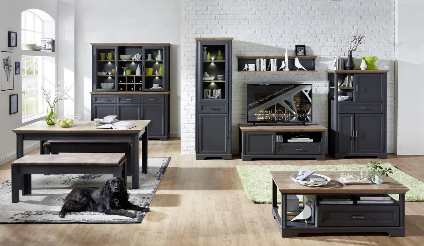 Innostyle Vitrine Jasmin Grau Eiche Modern