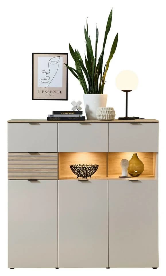 Innostyle INA Highboard Schilfgrün Artisan Eiche Optik