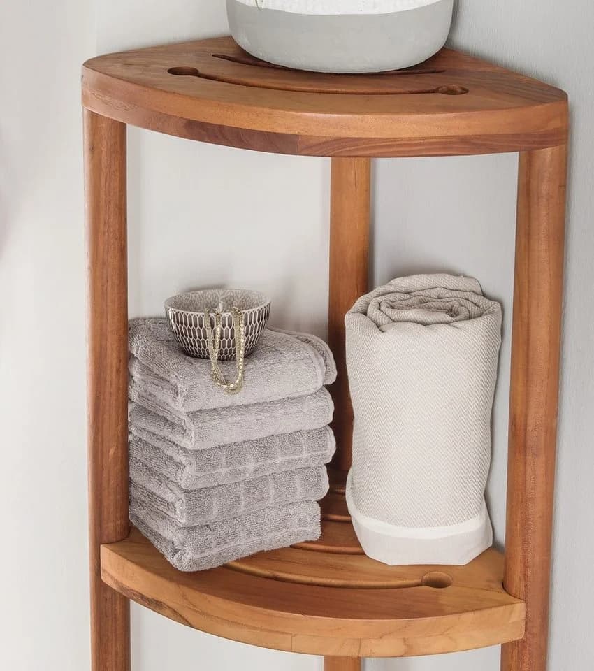 Destiny Eckregal halbrund Teak massiv 30x30x103cm