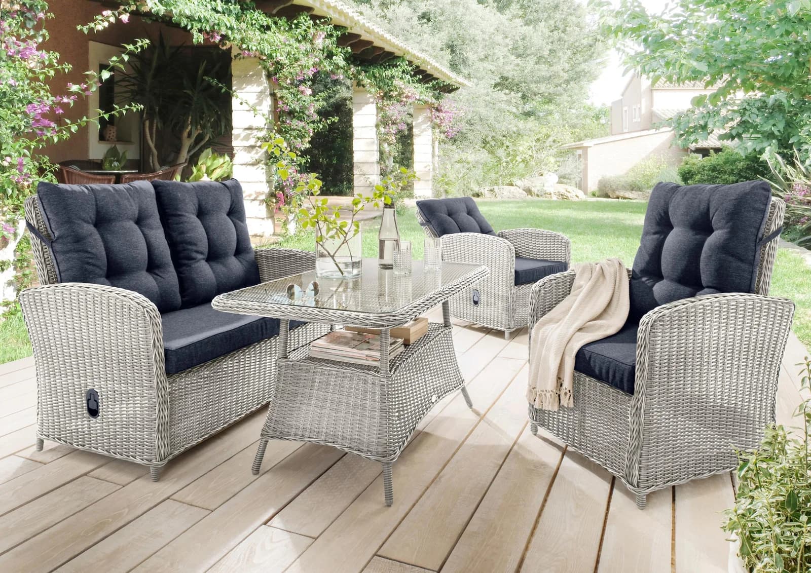Gartenlounge-Set DESTINY MERANO 5-tlg. Vintage Weiß Aluminium Poly Rattan