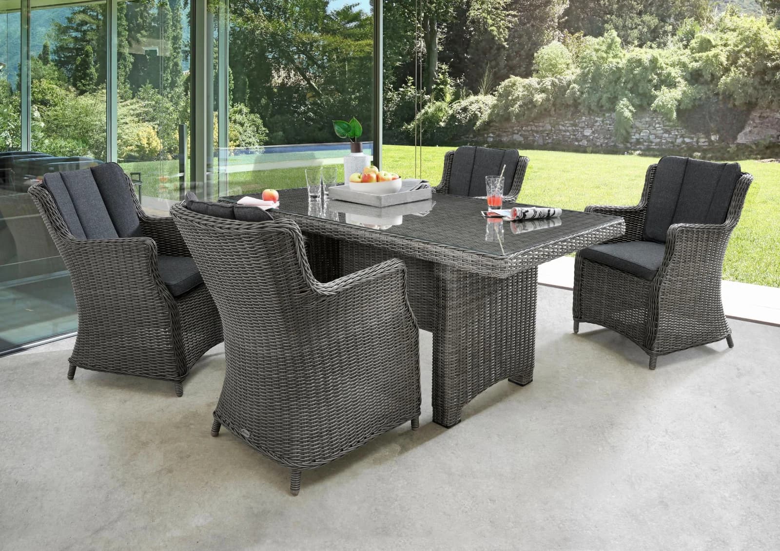 Destiny Garten-Essgruppe LUNA Grau Polyrattan Aluminium