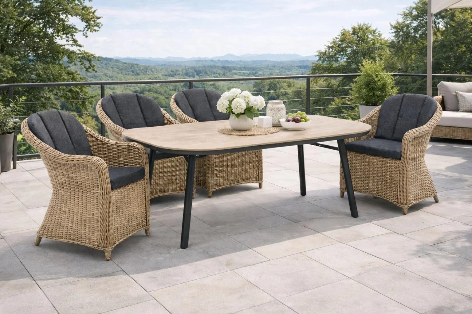 Destiny Garten-Essgruppe MALAGA SAN MARINO 4 Sessel + Tisch 180x90cm