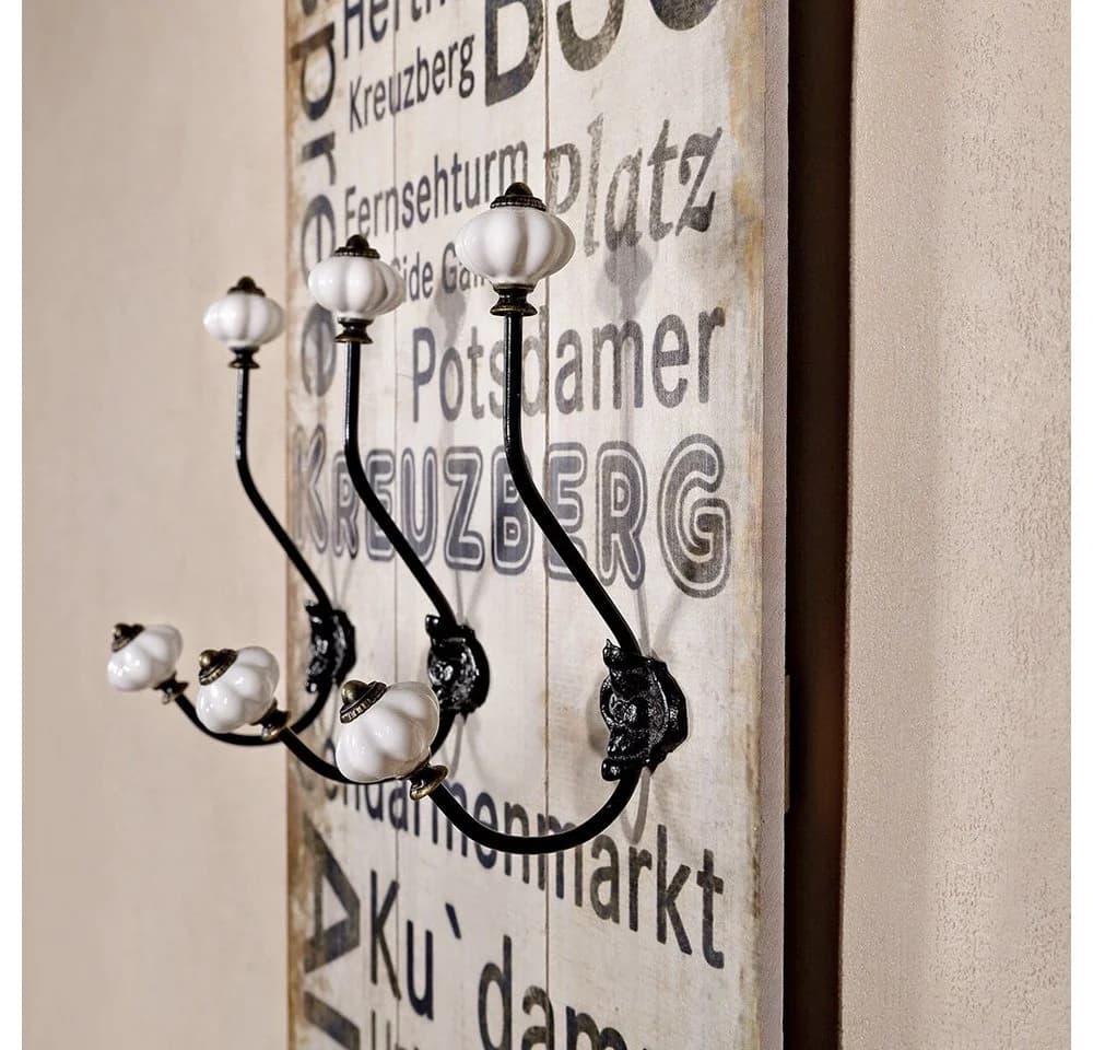 Mucola Wandgarderobe mit 6 Haken Weiß Braun