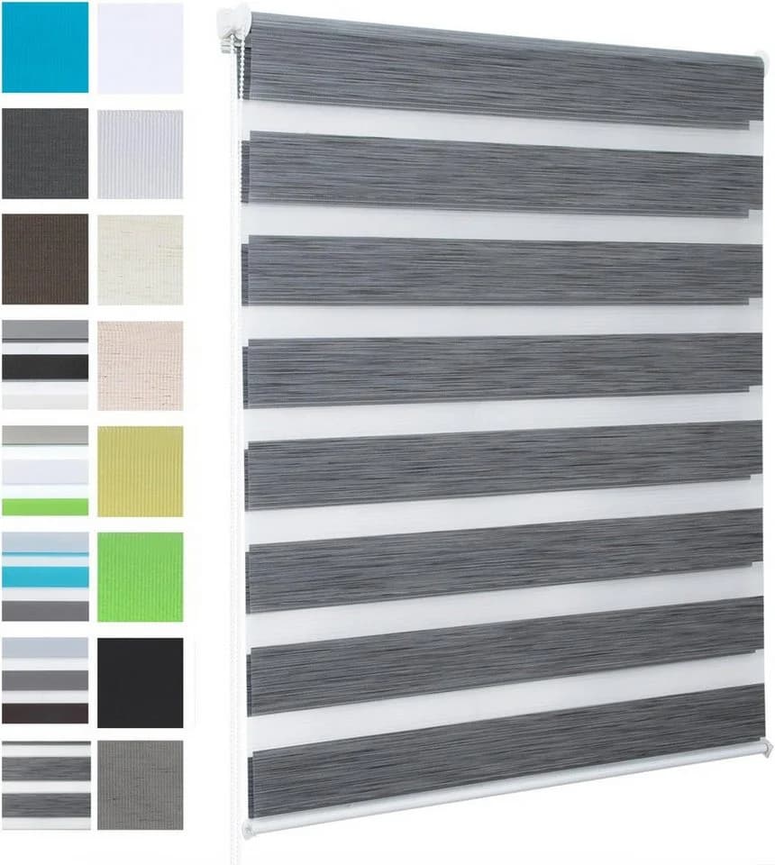 Woltu Doppelrollo Klemmfix ohne Bohren, halbtransparent & verdunkelnd, Polyester