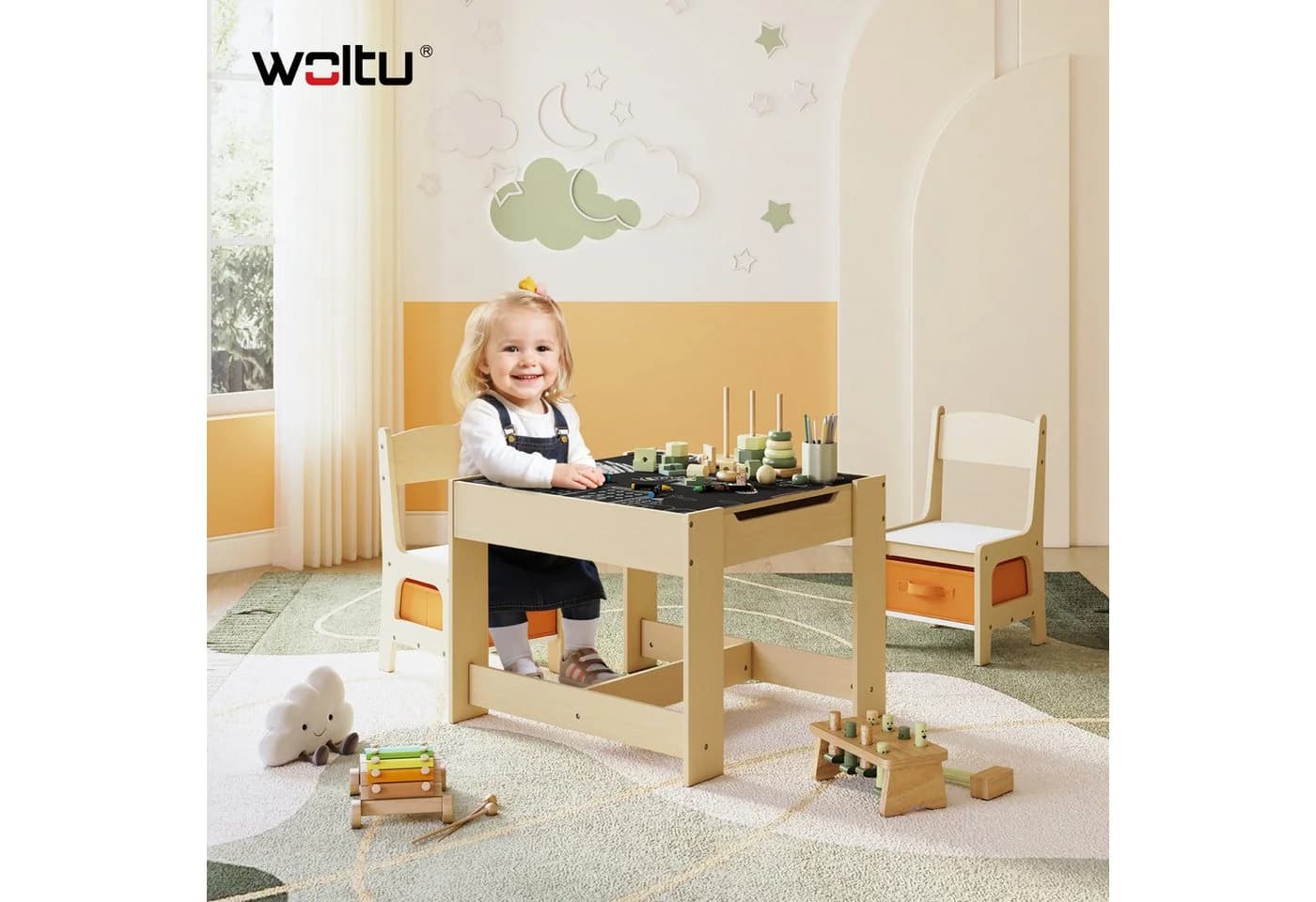 Woltu Kindersitzgruppe 1-tlg. Maltisch Kindermöbel Gelb
