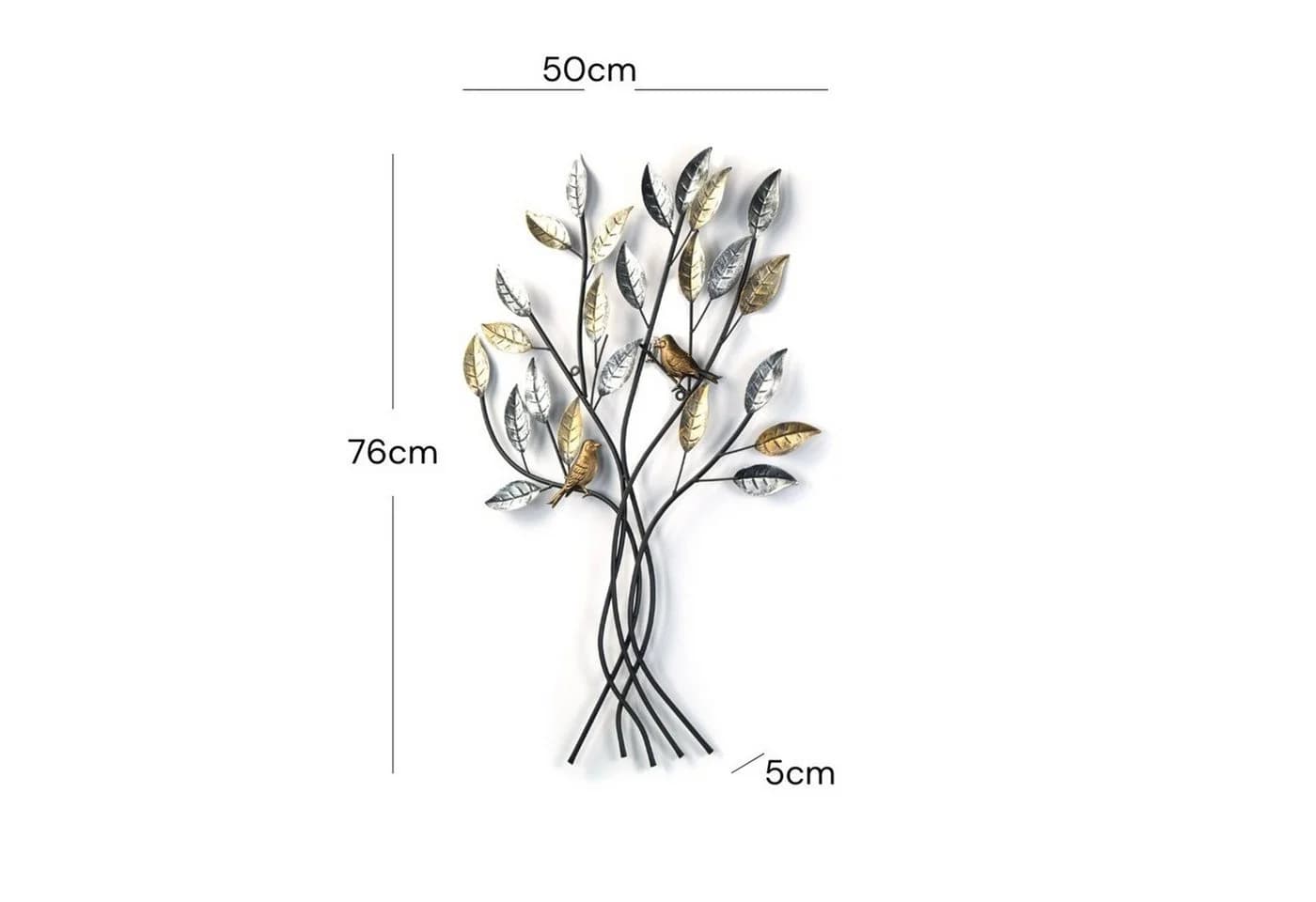 DESIGN DELIGHTS Wanddeko Baum mit Vögeln Metall Schwarz Gold Silber